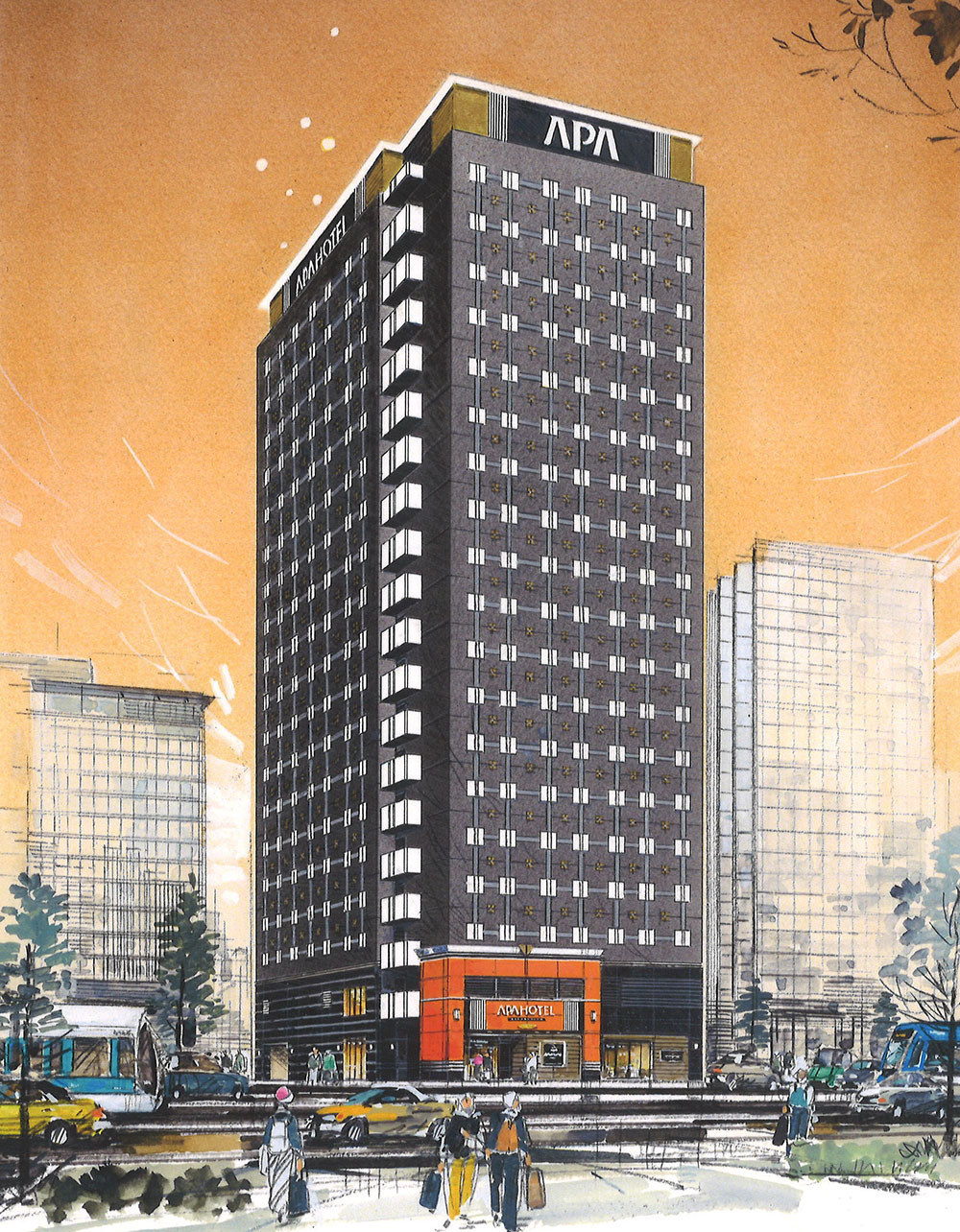 （仮称）アパホテル〈広島駅前通〉　完成予想外観パース（パースはイメージであり、外観・色彩・植栽等は実際とは異なります。）