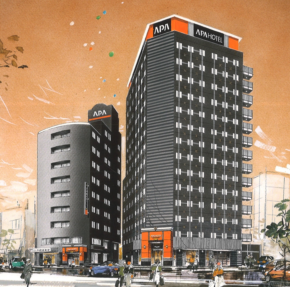 アパホテル〈郡山駅前〉　　完成予想外観パース（パースはイメージであり、外観・色彩・植栽等は実際とは異なります。）