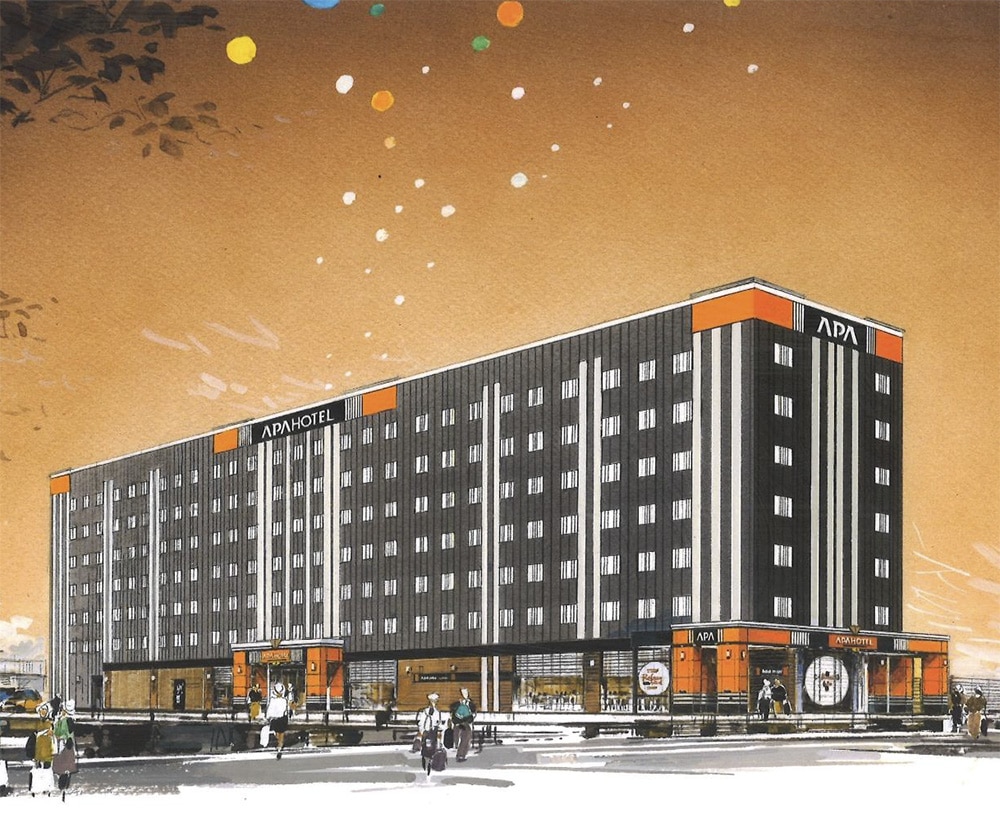 アパホテル〈山形鶴岡駅前西〉　完成予想外観パース（パースはイメージであり、外観・色彩・植栽等は実際とは異なります。）