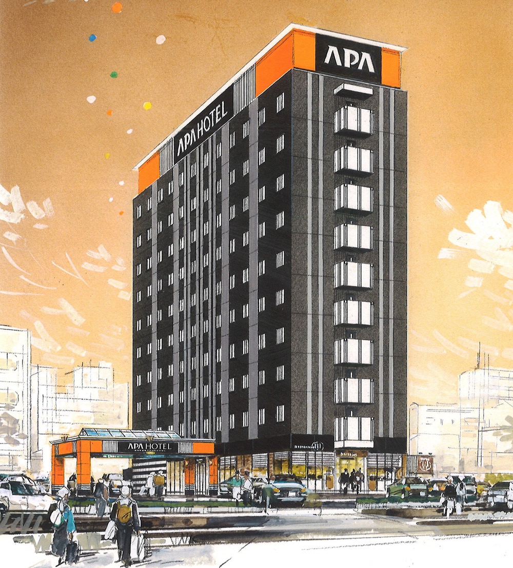 アパホテル〈小山駅前〉（仮称）　完成予想外観パース（パースはイメージであり、外観・色彩・植栽等は実際とは異なります。）